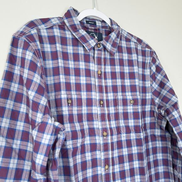 Even Tide Long Sleeve Button Up Shirt Burgundy Plaid NWT Men Size Medium - Picture 3 of 9